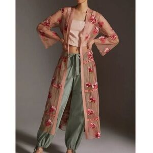 Anthropologie x Bl-nk London Sheer Floral Embroidered Kimono Duster